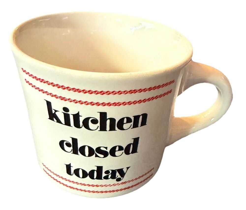 Kitchen Closed Today” Diner Mug Papel Designs Vintage 3.5” Tall Red Black White